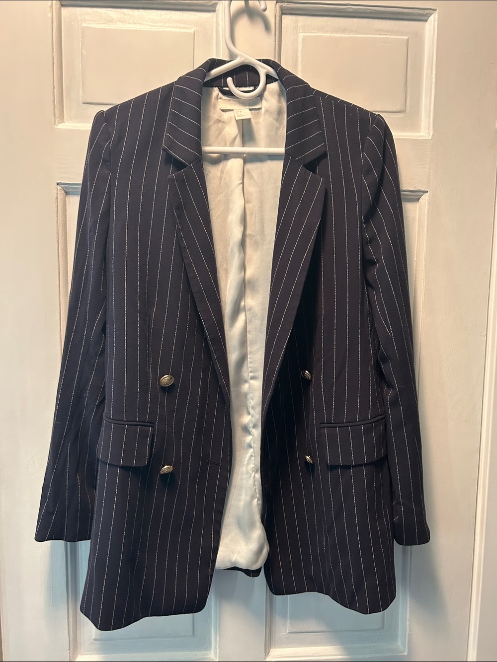 H&M Navy Pinstripe Double-Breasted Blazer